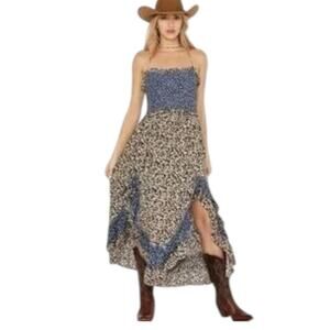 Free People One I Love Floral Midi Maxi Dress Blue Size L NWT